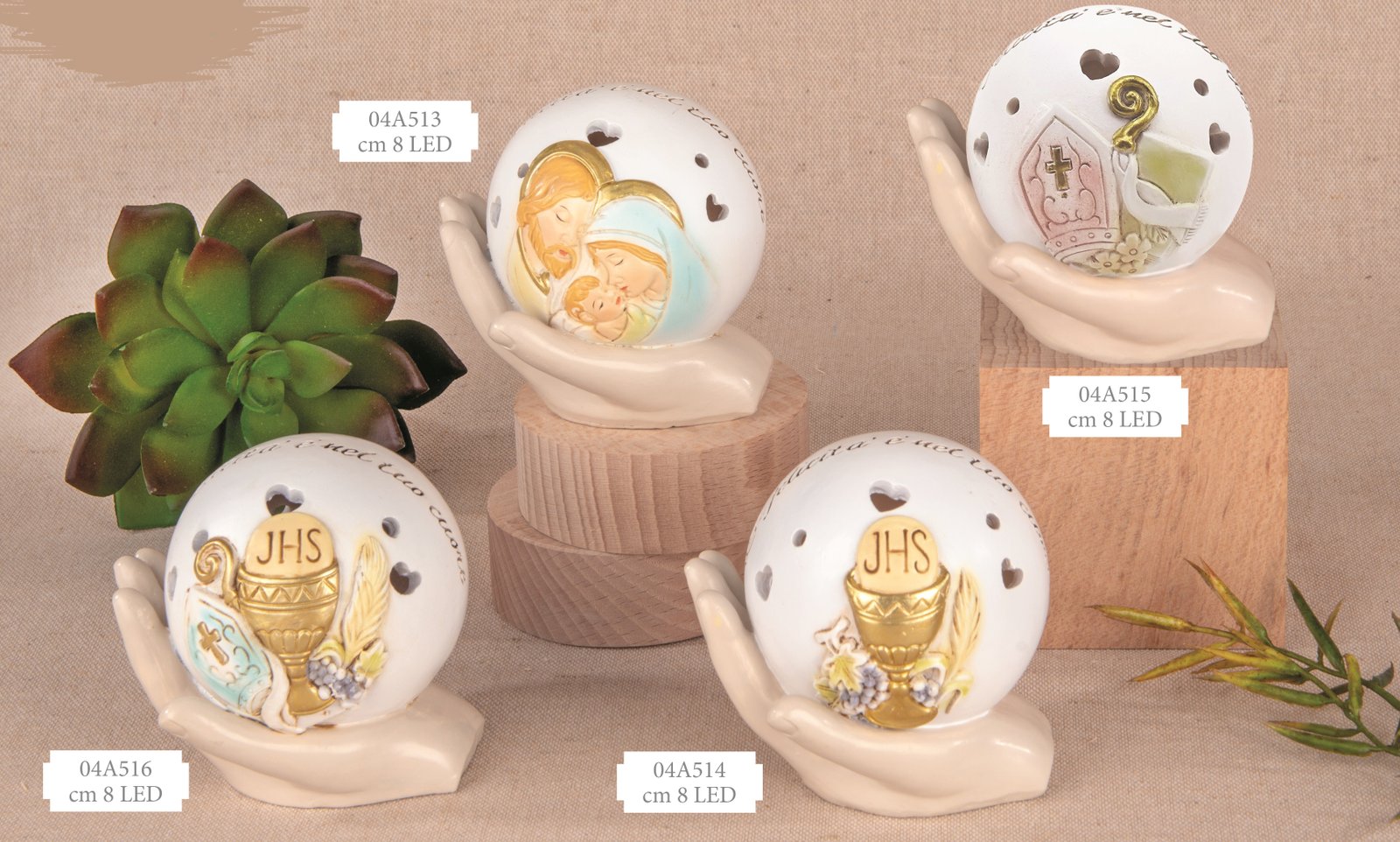 Raggio Icona LED Famiglia Comunione Cresima Bomboniera cm.8 04A513-04A516, ideale per sacramenti luminosi.