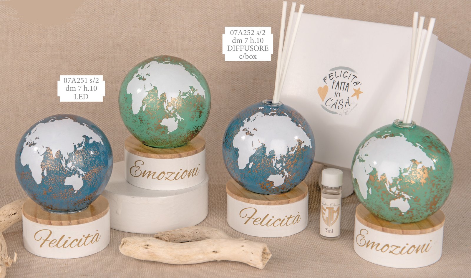 Eclissi Globo LED e Diffusore Bomboniera dm.7 h.10 2 ass. 07A251-07A252, ideale per Matrimonio lunare.