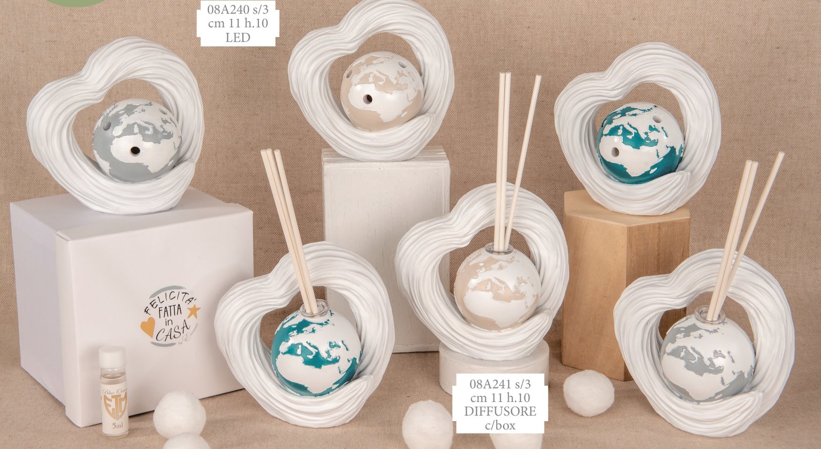 World Cuore LED e Diffusore Bomboniera cm.11 h.10 3 ass. 08A240-08A241, ideale per Matrimonio globetrotter.