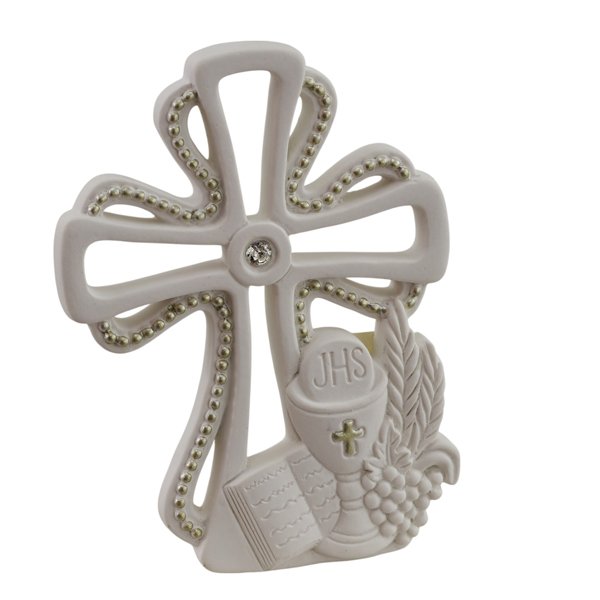 Croce comunione in resina 1255274 in bianco e oro per bomboniere Comunione da Bomboniere Cupido Trapani.