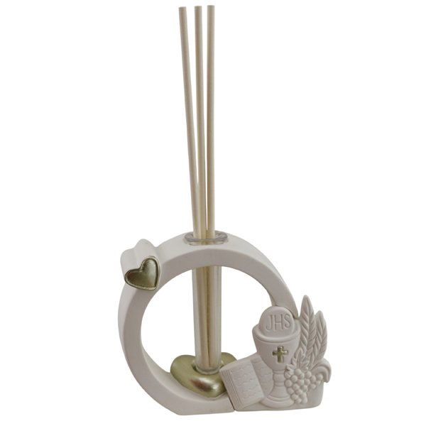 Profumatore Tondo Comunione 1255277 in ceramica per bomboniere da Bomboniere Cupido Trapani.