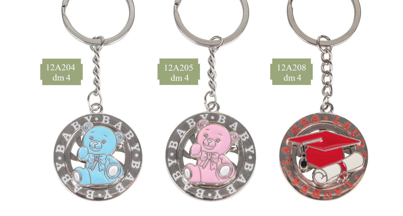 Zama Ruota Portachiavi Orso Cielo Rosa Laurea Bomboniera dm.4 cm 12A204-12A208, ideale per Battesimo e Laurea.