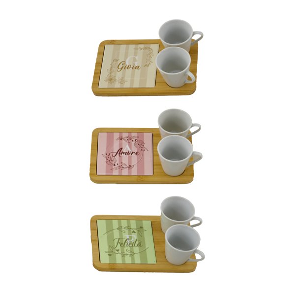 Set 2 tazzine con vassoio Righe 1366012 assortito da Bomboniere Cupido Trapani.