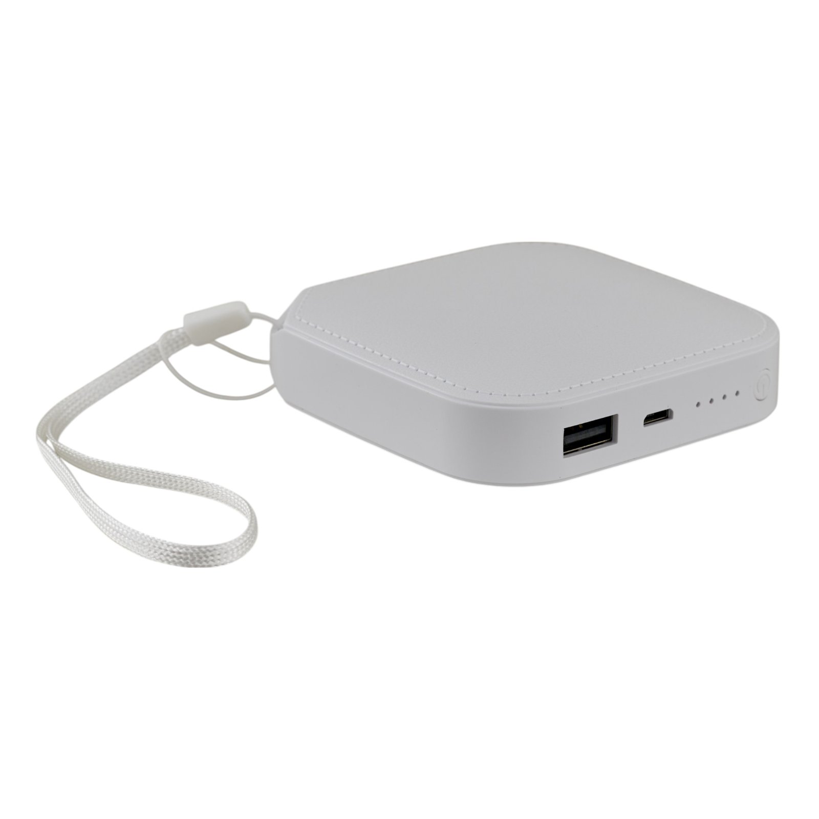 Powerbank Bianco 2600mAh con Laccetto 1394030, gadget tecnologico compatto per bomboniere da Bomboniere Cupido Trapani.