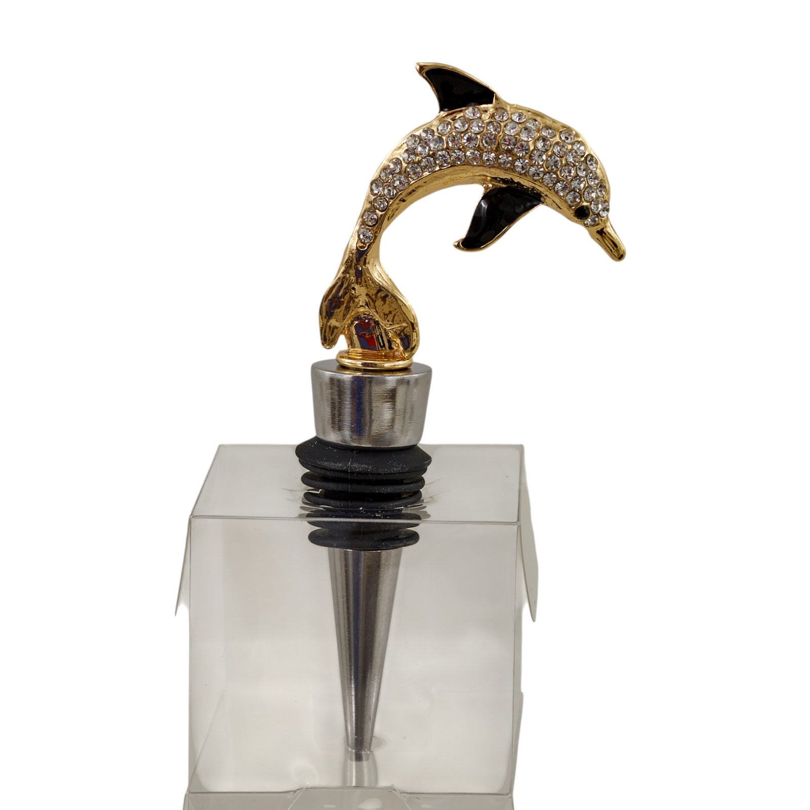 Strass Tappo Delfino 1453009, tappo di design con strass per bomboniere da Bomboniere Cupido Trapani.