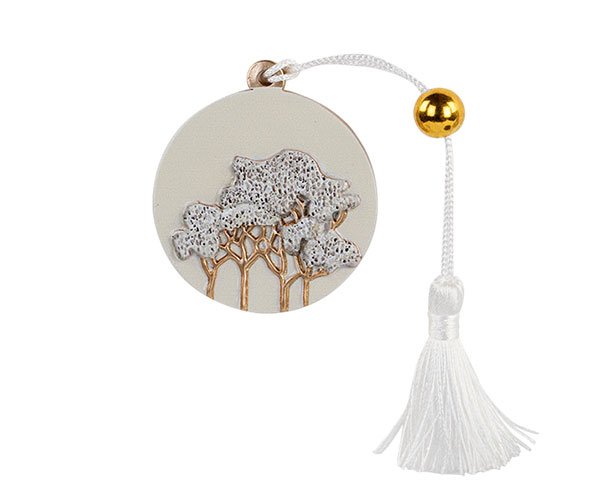 Decorazione Intrecci Avorio con Nappina Bomboniera da appendere h.50 mm 200592, ideale per Matrimonio raffinato.