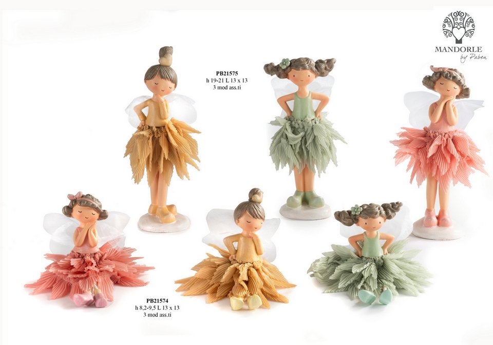 Bomboniera Fatina spirituale 9.5 cm., 21 cm. in resina e stoffa per eventi, codice 21574, 21575. Disponibile in vari design eleganti - Bomboniere Cupido Trapani.