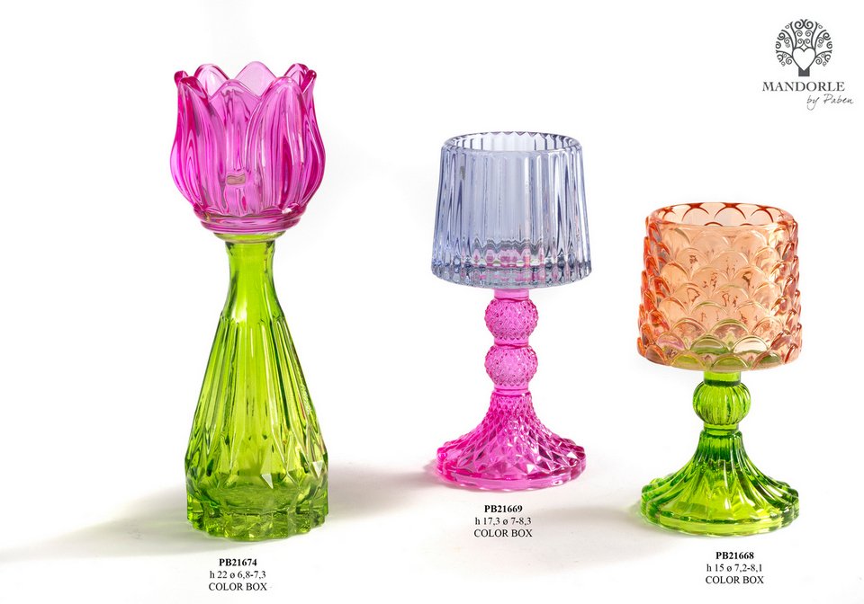 Bomboniera Portacandela a calice e tulipano in vetro 15 cm., 17.3 cm., 22 cm. per eventi, codice 21668, 21669, 21674. Disponibile in vari colori e forme, con gift box inclusa - Bomboniere Cupido Trapani.