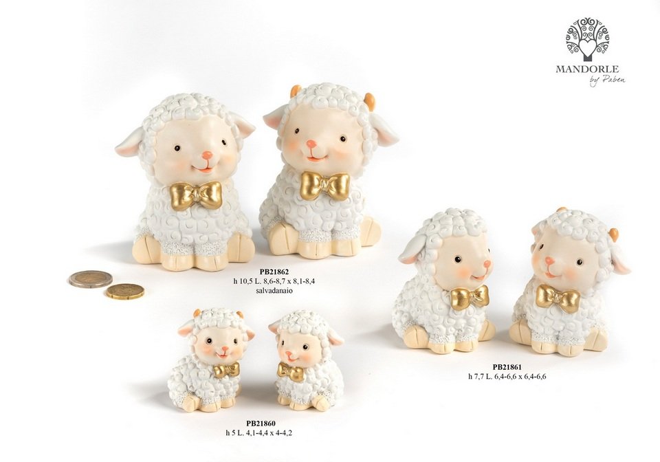 Bomboniera Agnello spirituale 5 cm., 7.7 cm., 10.5 cm. in resina per eventi, codice 21860, 21861, 21862. Disponibile come statuina e salvadanaio - Bomboniere Cupido Trapani.