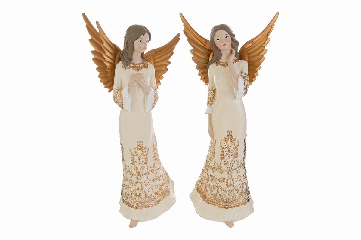 Angelo in resina panna assortito (cod. 38541), dimensioni 15,5x10,5x30 cm, decorazione festiva angelica per celebrazioni, curata da Bomboniere Cupido Trapani.