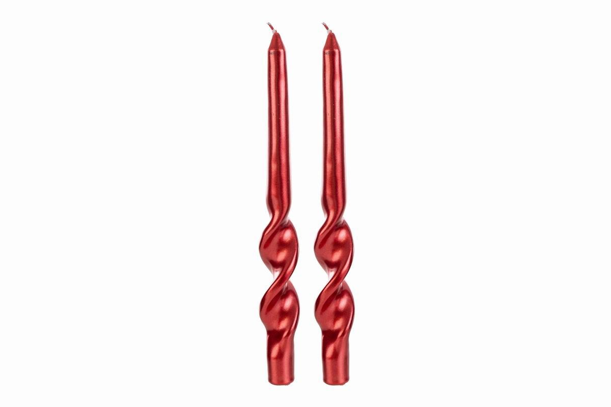 Set di 2 candele natalizie rosse (cod. 38558), diametro 3 cm altezza 25 cm, decorazione festiva profumata per celebrazioni, curata da Bomboniere Cupido Trapani.