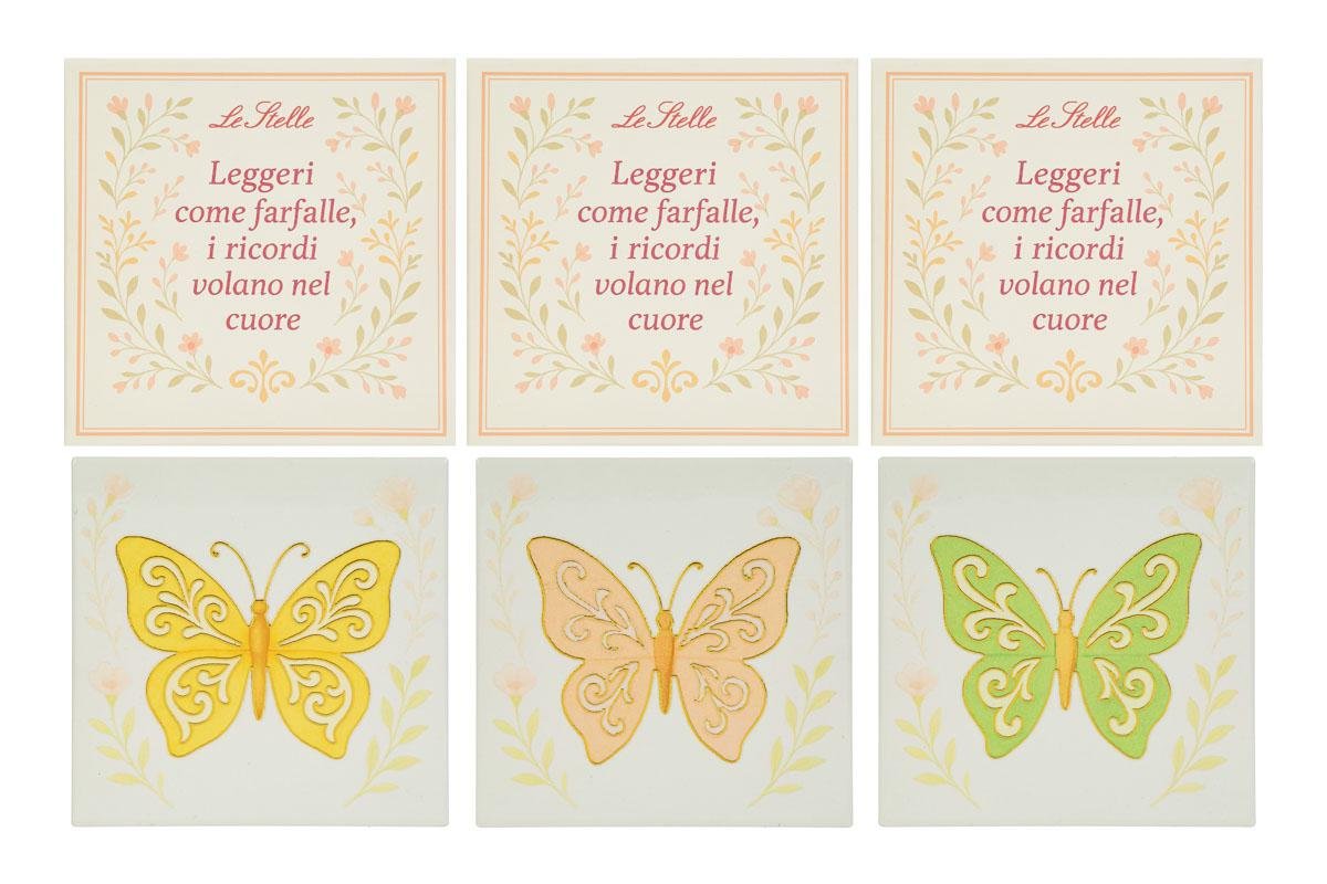 Poggiapentola Farfalla Ceramica 3 ass. Bomboniera 15×15 cm con Astuccio 58017, ideale per Matrimonio shabby.