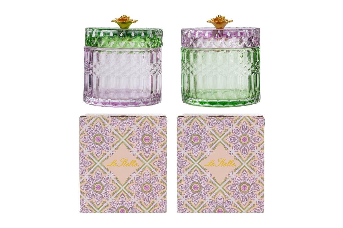 Scatola Vetro Colorato 9,5×9,5×h.10,5 cm Bomboniera 2 ass. con Color Box 58068, ideale per Matrimonio colorato.