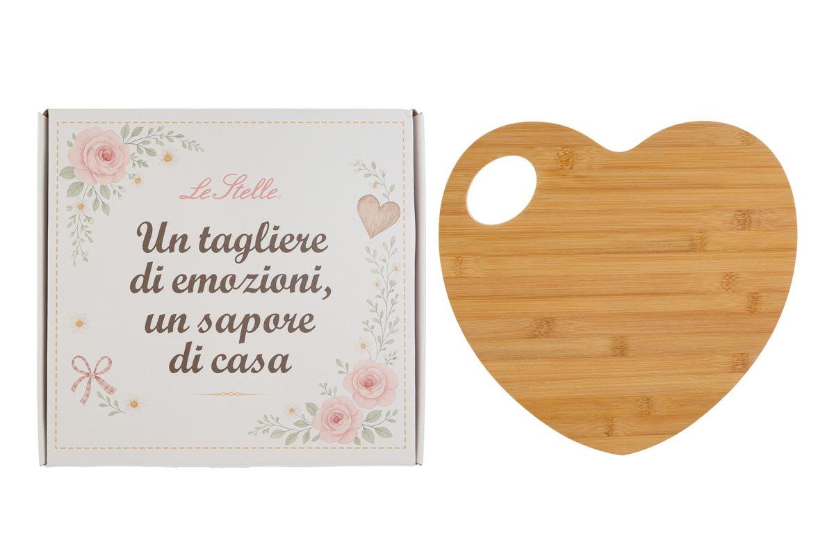 Tagliere Cuore Legno 34×32,5×1 cm Bomboniera con Color Box 58102, ideale per Matrimonio romantico.
