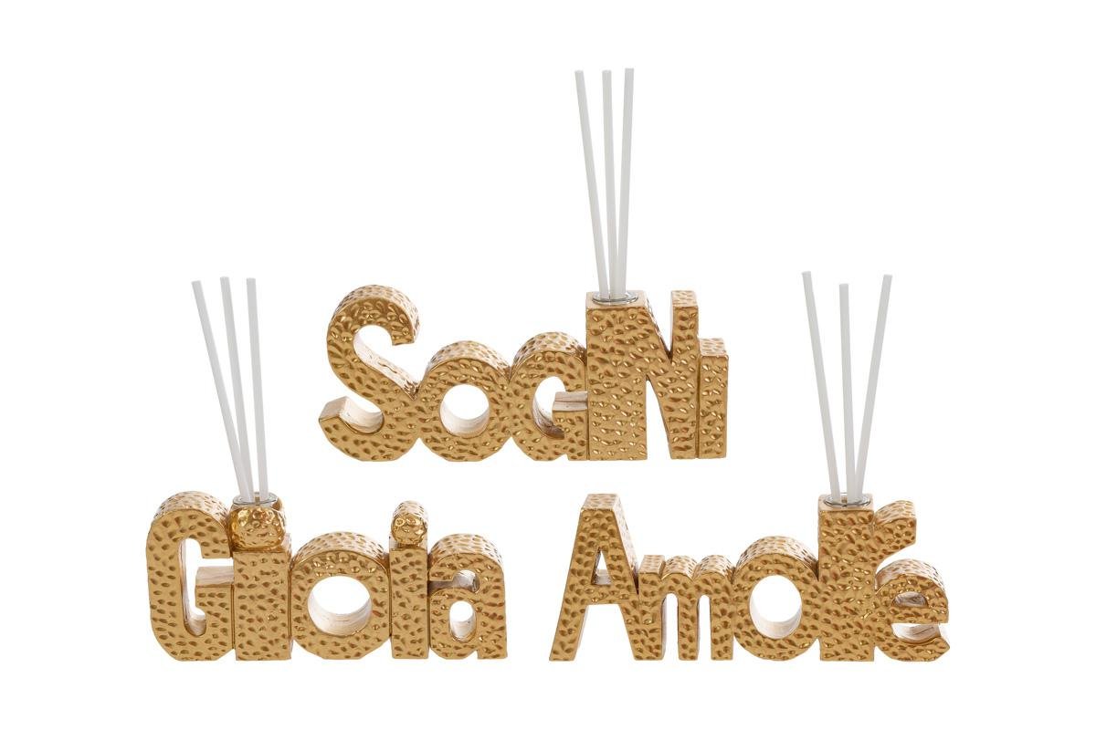 Profumatore Resina Oro Sogni Gioia Amore Bomboniera 13×12×h.6 cm 3 ass. con Astuccio 58130, ideale per Matrimonio emozionante.