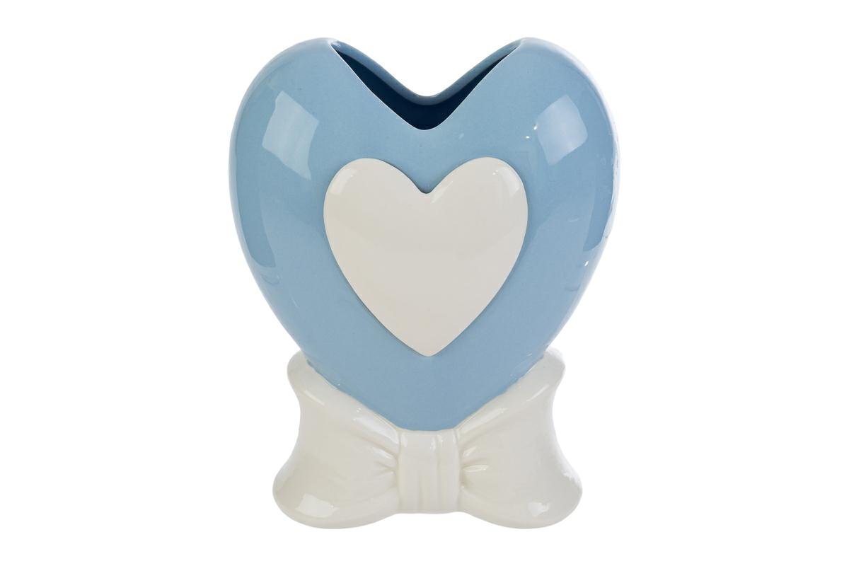 Vaso Cuore Porcellana Celeste Bomboniera 15,5×10×20 cm 58185, ideale per Battesimo maschietto.