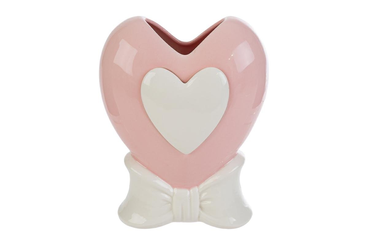 Vaso Cuore Porcellana Rosa Bomboniera 15,5×10×20 cm 58188, ideale per Battesimo femminuccia.