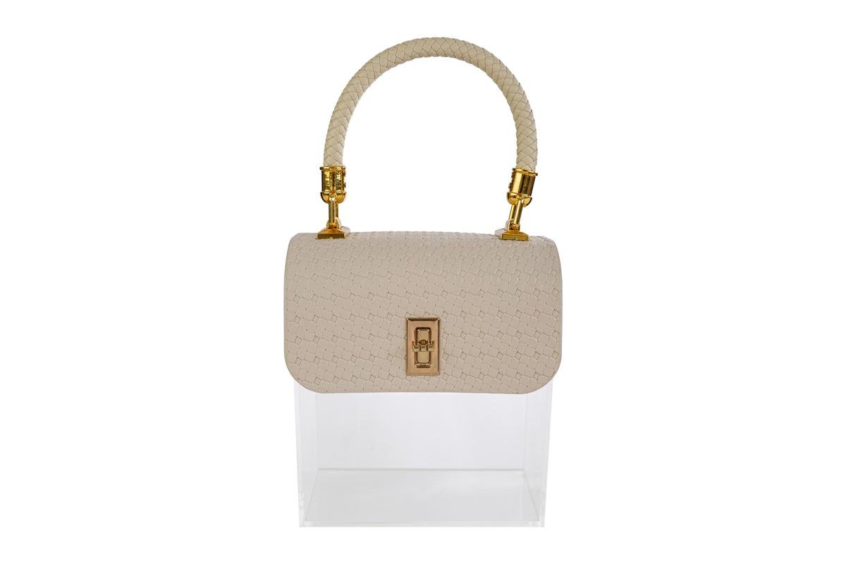 Scatola Borsa Plexy Beige Bomboniera 16×10×18 cm 58227, ideale per Matrimonio chic.