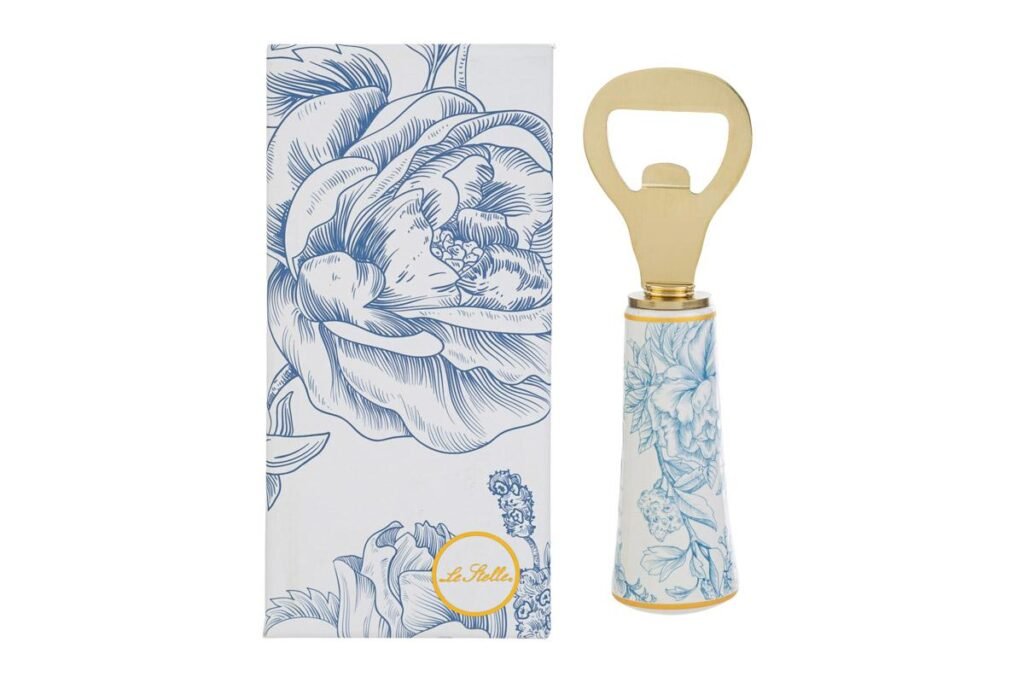 Apribottiglie Dec. Celeste Bomboniera 12 cm con Astuccio 58253, ideale per Battesimo maschietto.