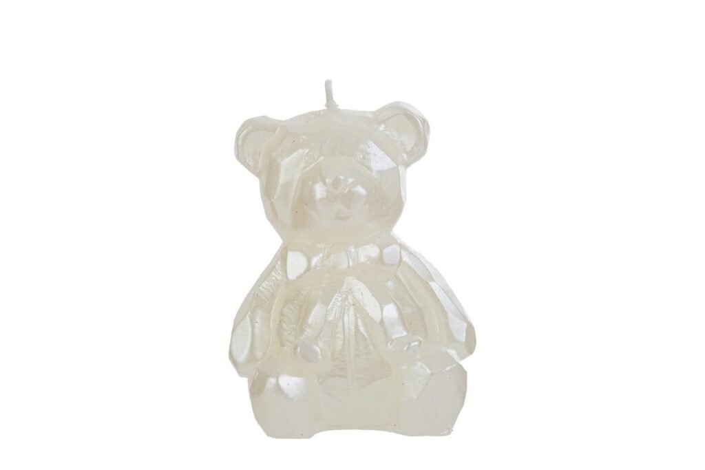 Candela Orsetto Bianco Bomboniera 6×6×h.8 cm con Shopper 13691 58298, ideale per Battesimo dolcissimo.