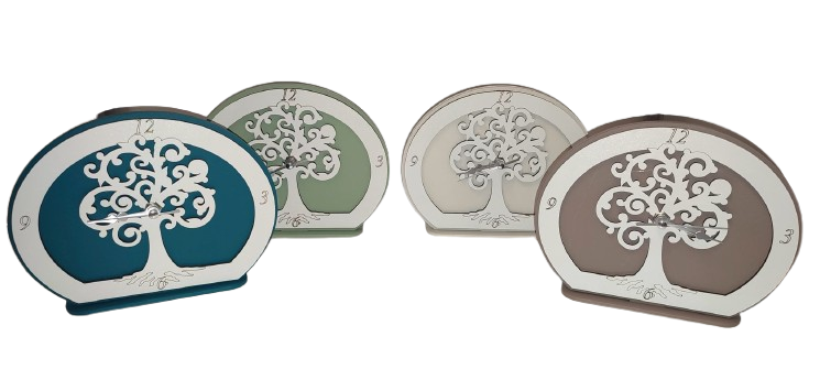 Bomboniera Orologio da Tavolo Albero della Vita CREACR6036, colori assortiti (ottanio, verde salvia, crema e tortora). Ideale per tutte le cerimonie - Bomboniere Cupido Trapani.