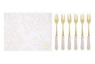 Set 6 Forchettine Dec. Rosa Bomboniera 15 cm con Astuccio 58262, ideale per Battesimo femminuccia.